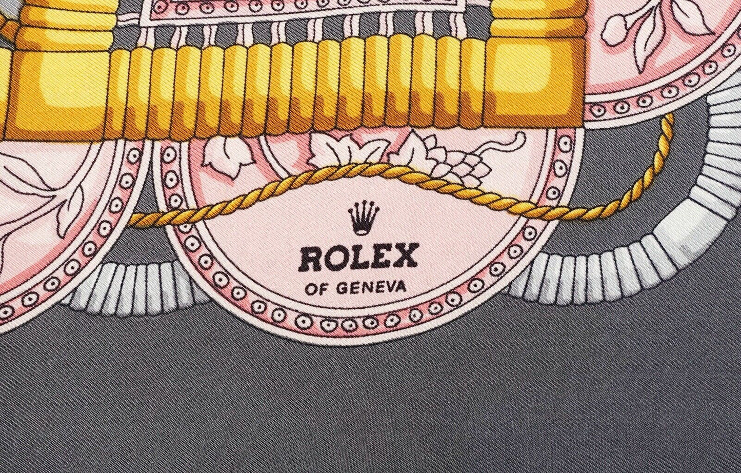 Rolex Of Geneva Italian Vintage Blue & Gold Silk Scarf In Box