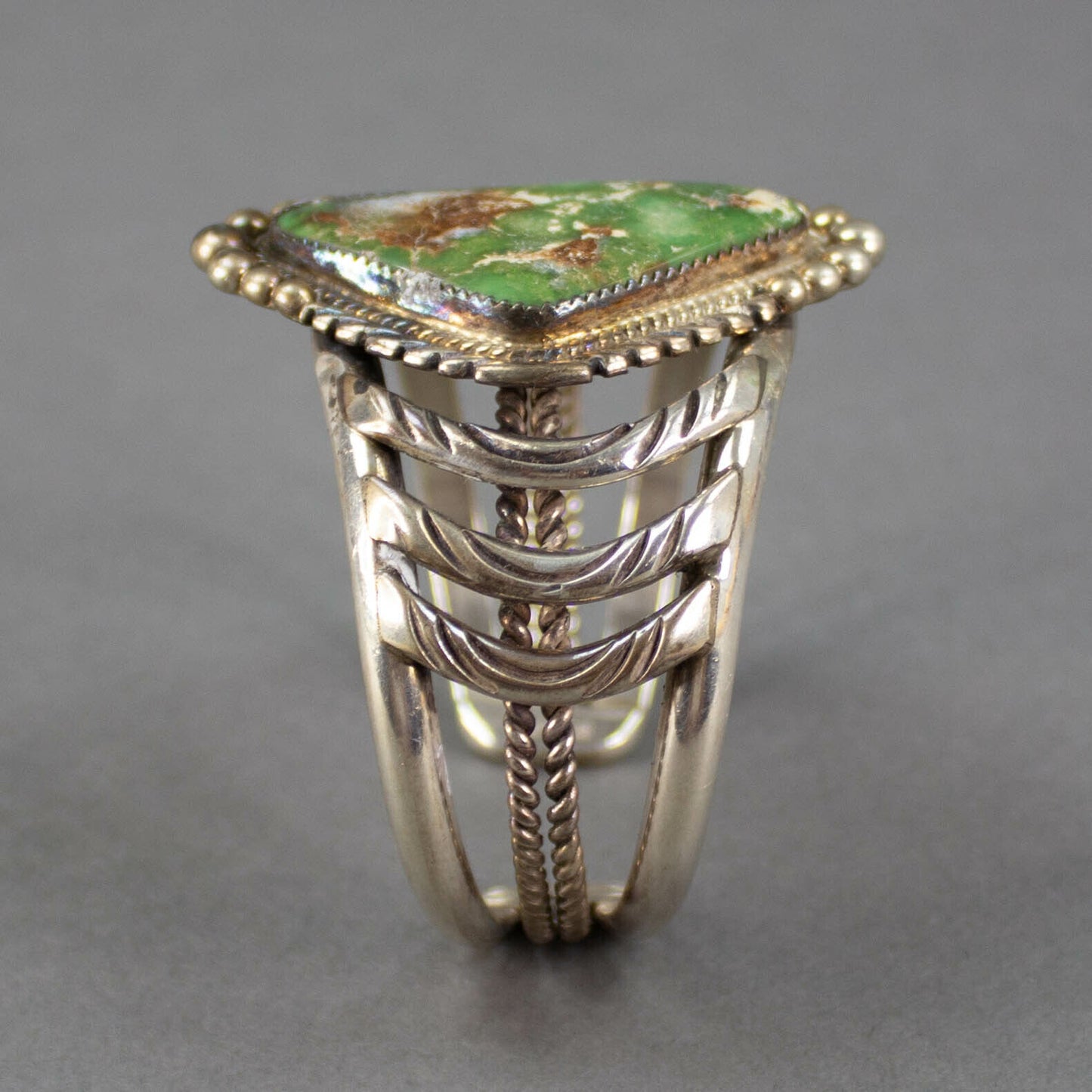Native American Signed DS Sterling Navajo Green Royston Turquoise Cuff Bracelet