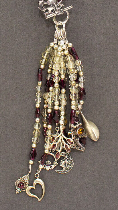 Sterling Quartz Amethyst Beaded Multi Strand Dangling Pendants Tassel Necklace