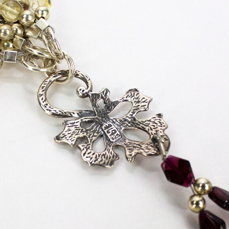 Sterling Quartz Amethyst Beaded Multi Strand Dangling Pendants Tassel Necklace