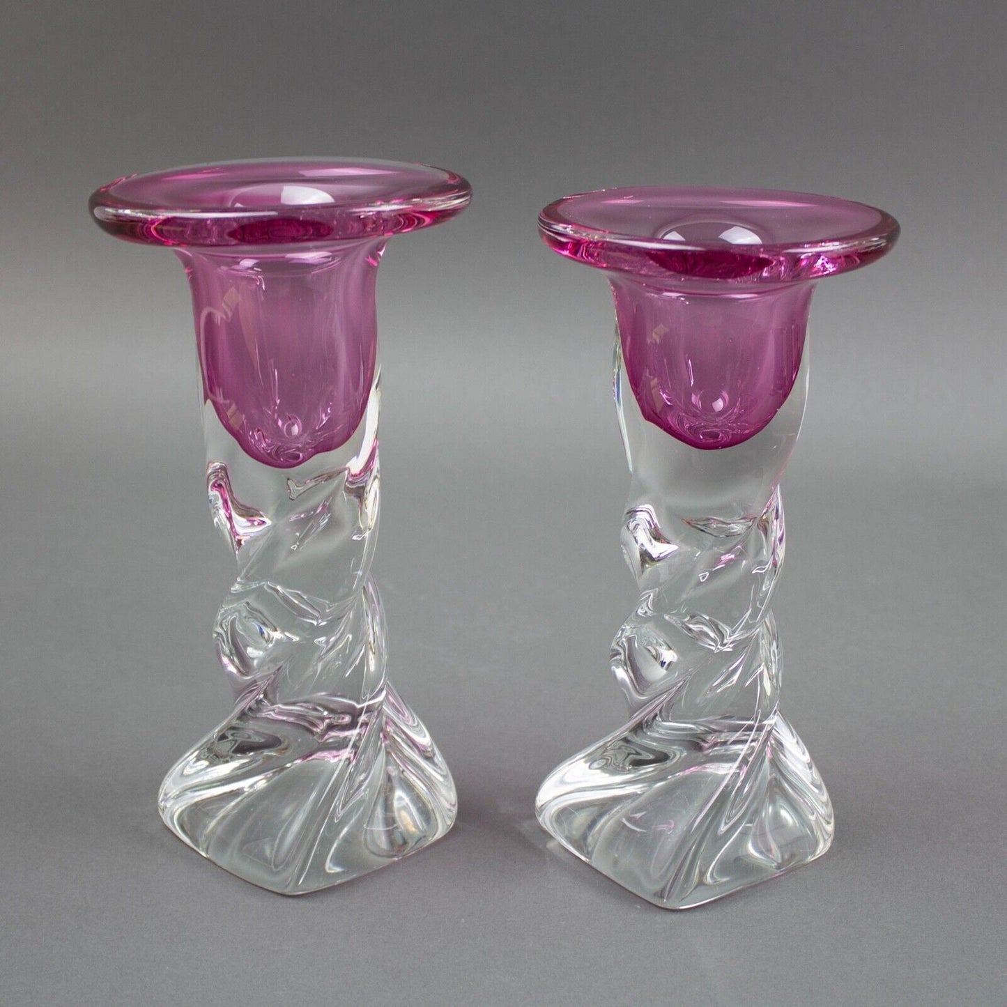 Pair Murano Italy Cenedese Sommerso Twist Art Glass Candlestick Candle Holders