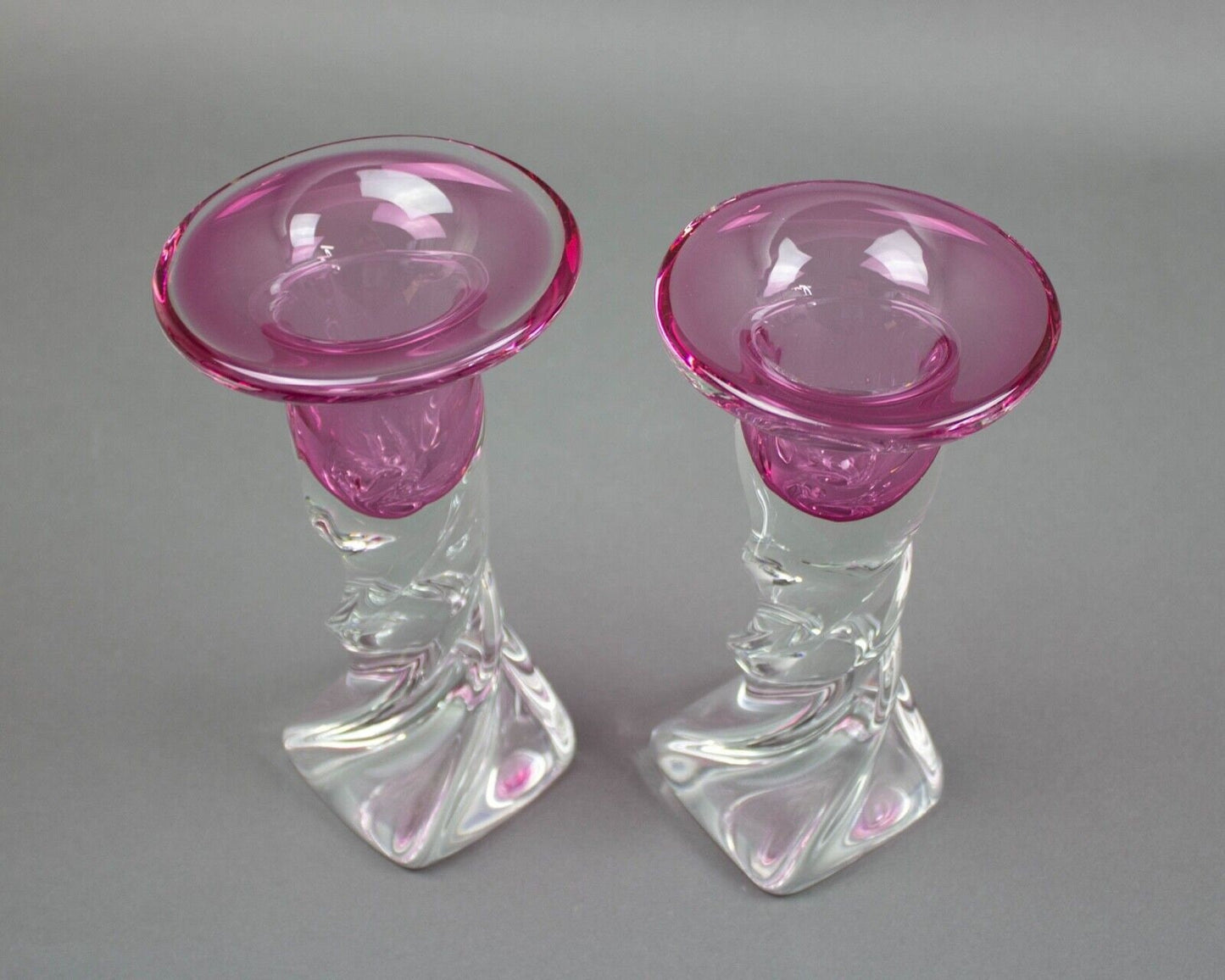 Pair Murano Italy Cenedese Sommerso Twist Art Glass Candlestick Candle Holders