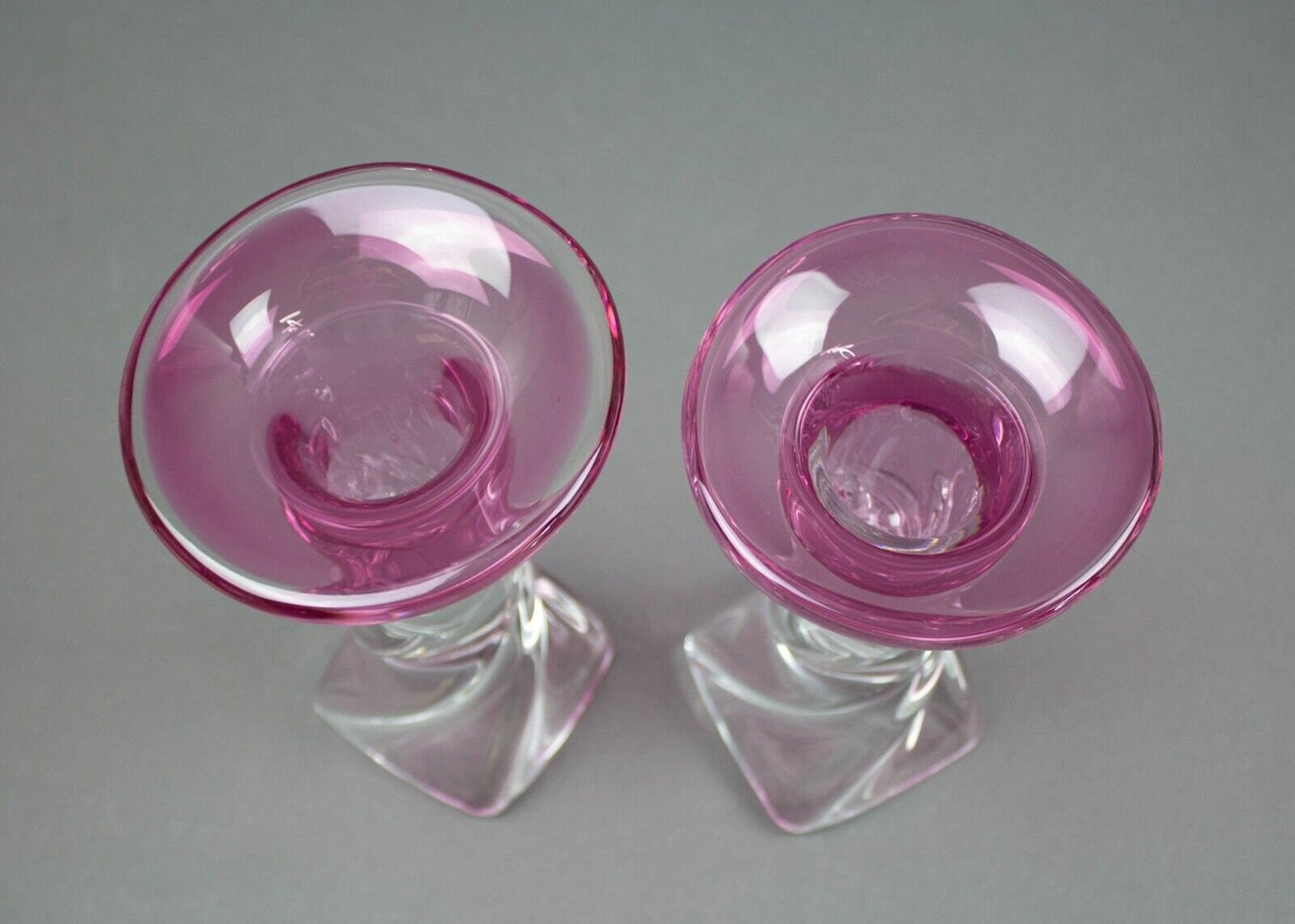 Pair Murano Italy Cenedese Sommerso Twist Art Glass Candlestick Candle Holders