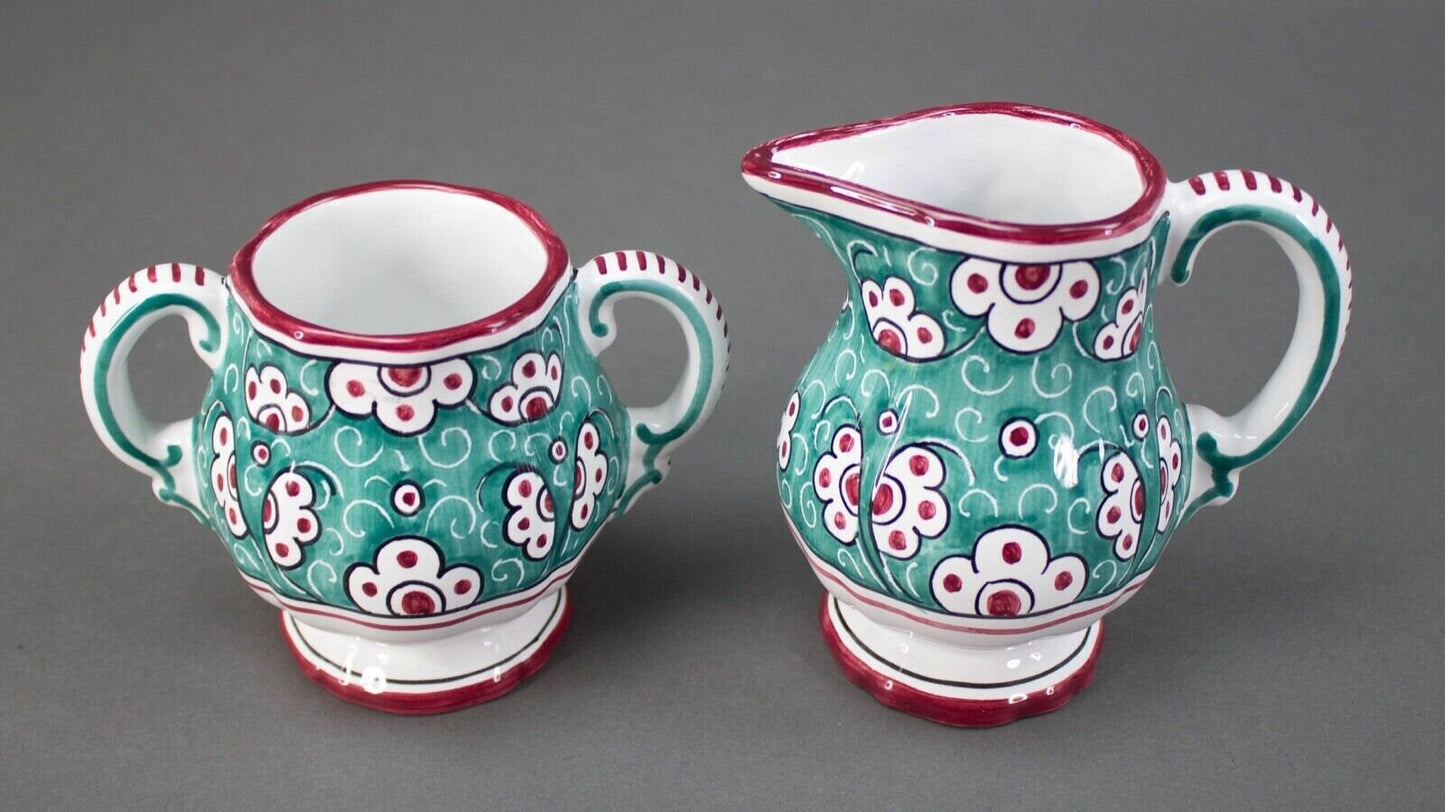 Tiffany & Co Grazia Deruta Italy Pottery Hand Painted A.G. Creamer And Sugar Bowl