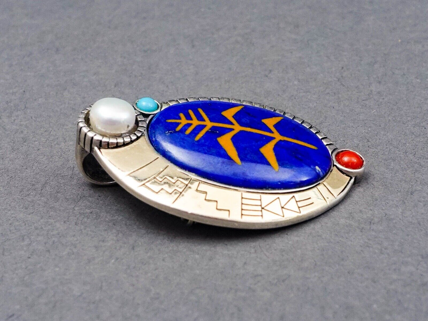RMT Roderick Tenorio Navajo Sterling 14K Gold Multistone Pendant Brooch Pin