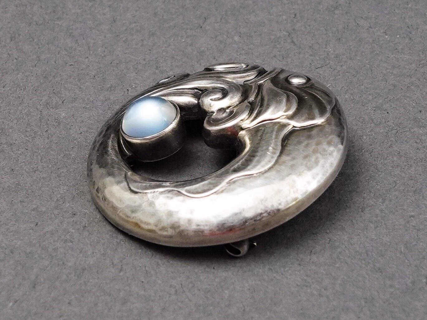 Georg Jensen Denmark Sterling Silver 925 Moonstone Fish Motif Brooch Pin