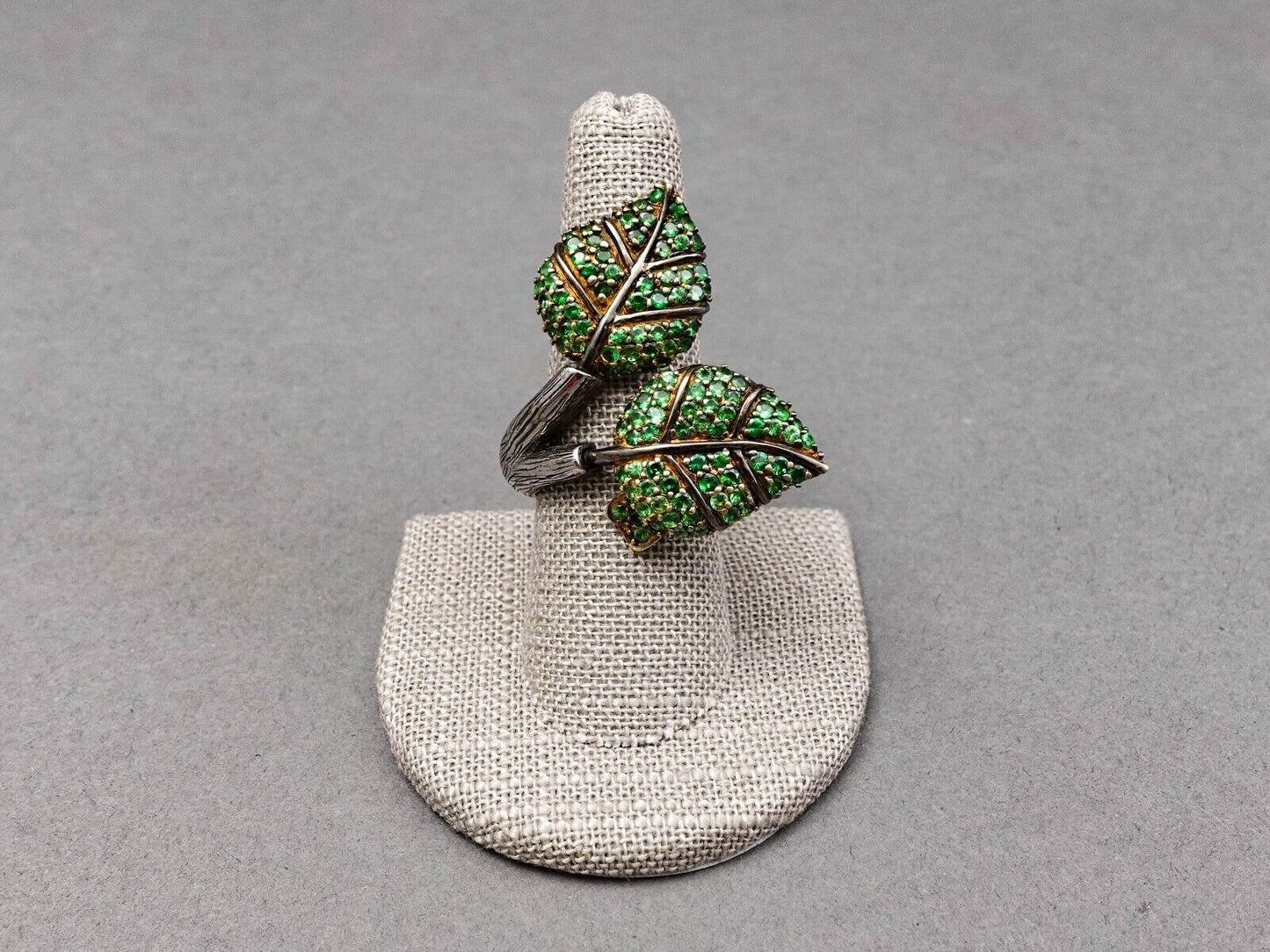 Sazingg Irene Zingg Sterling Silver Tsavorite Green Leaves Statement Ring Sz 8.5