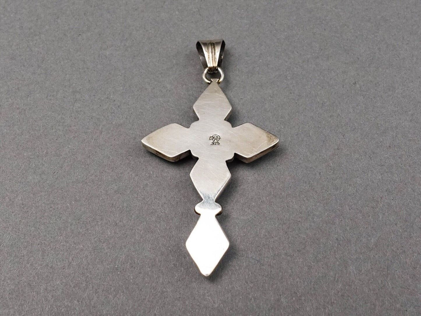 Running Bear RB Signed Navajo Sterling Silver 925 Turquoise Cross Pendant