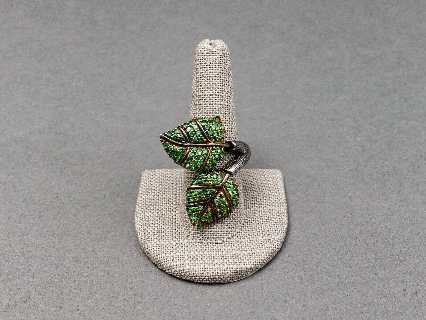 Sazingg Irene Zingg Sterling Silver Tsavorite Green Leaves Statement Ring Sz 8.5