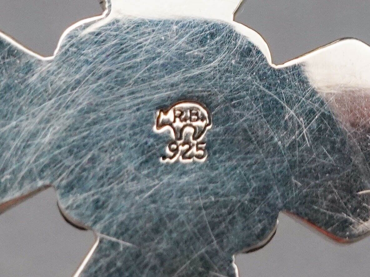 Running Bear RB Signed Navajo Sterling Silver 925 Turquoise Cross Pendant