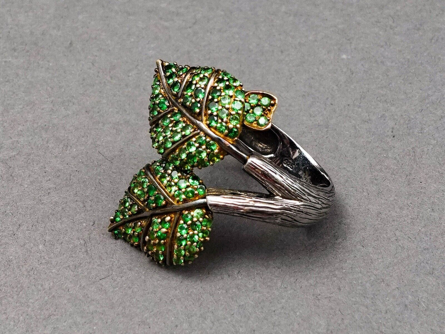 Sazingg Irene Zingg Sterling Silver Tsavorite Green Leaves Statement Ring Sz 8.5