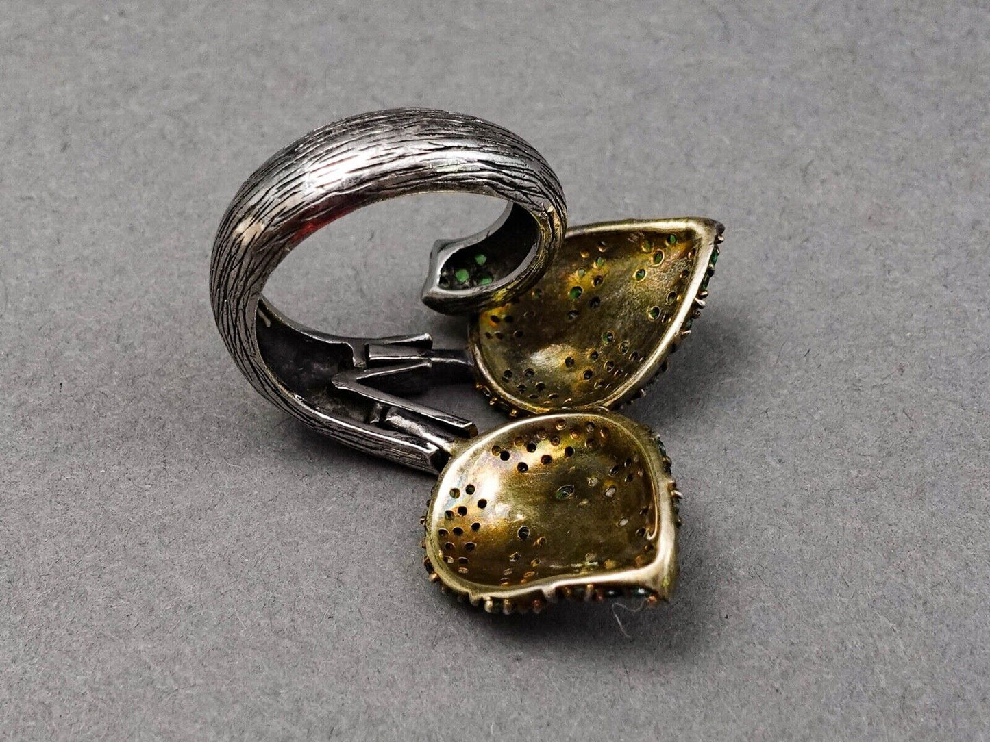 Sazingg Irene Zingg Sterling Silver Tsavorite Green Leaves Statement Ring Sz 8.5