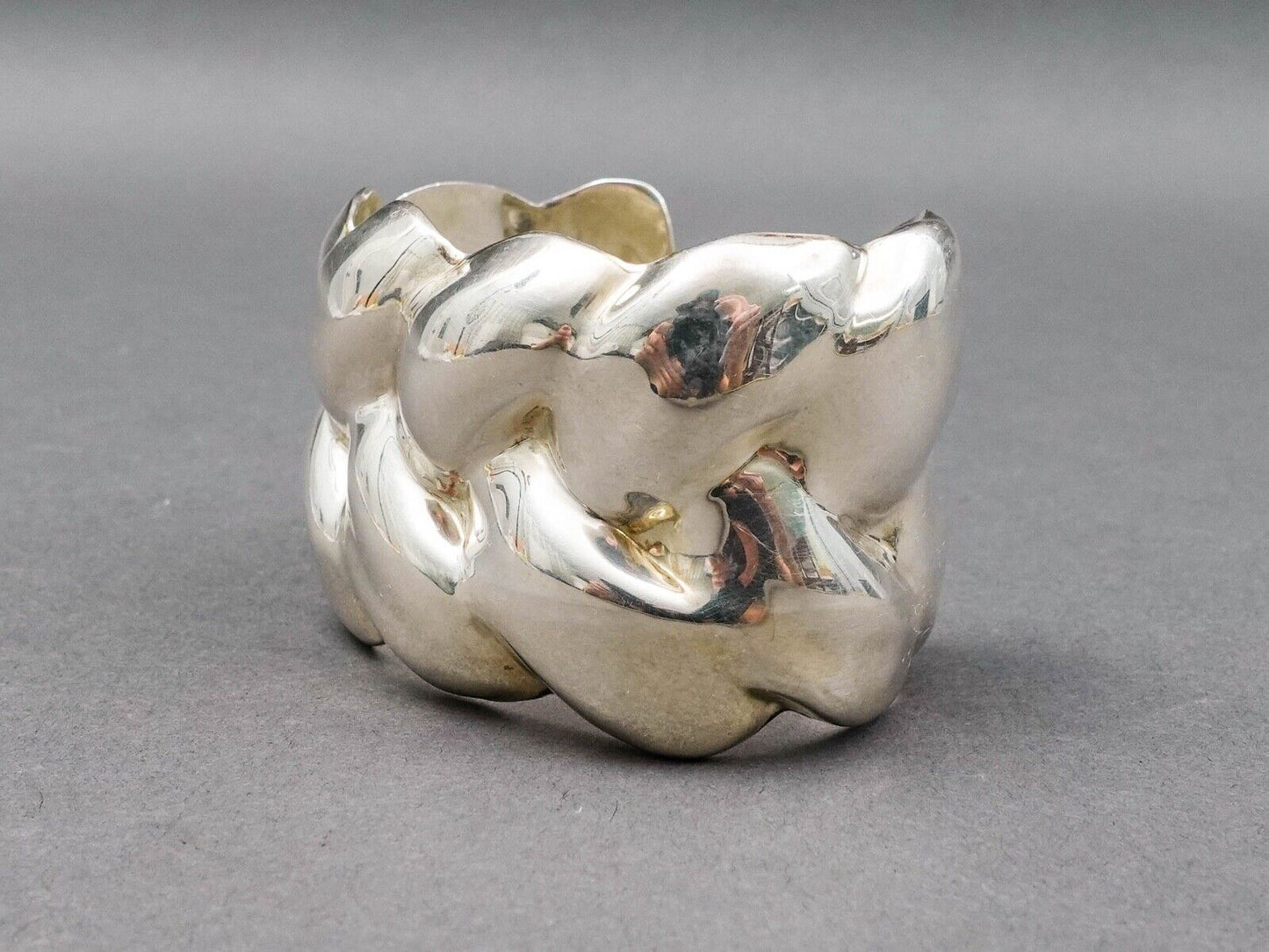 Taxco Mexico Alicia Signed Vintage 950 Silver Heavy Braided Wide Cuff Bracelet