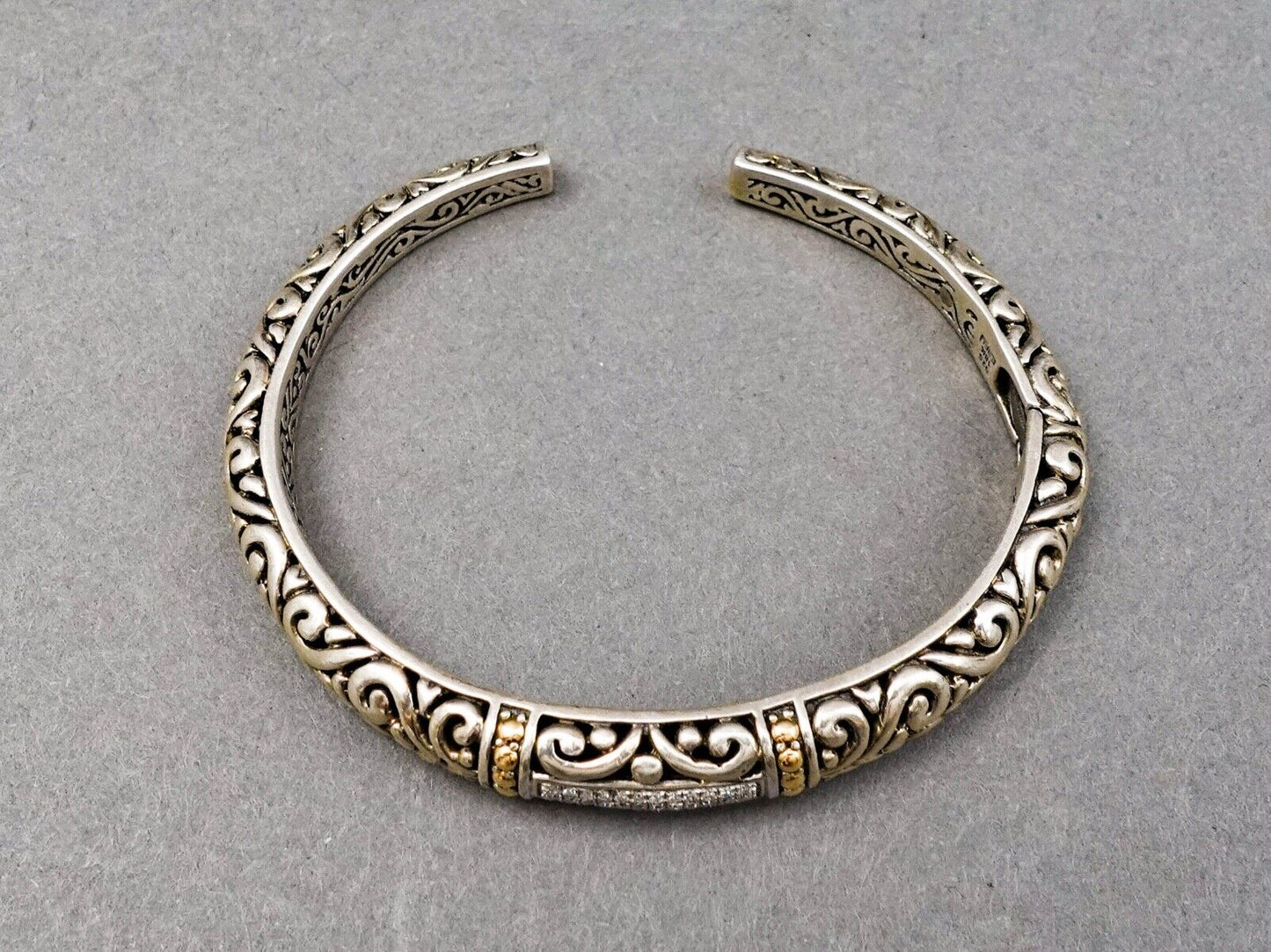 Effy Balissima Diamond 18k Gold Sterling Silver Hinged Cuff Bangle Bracelet