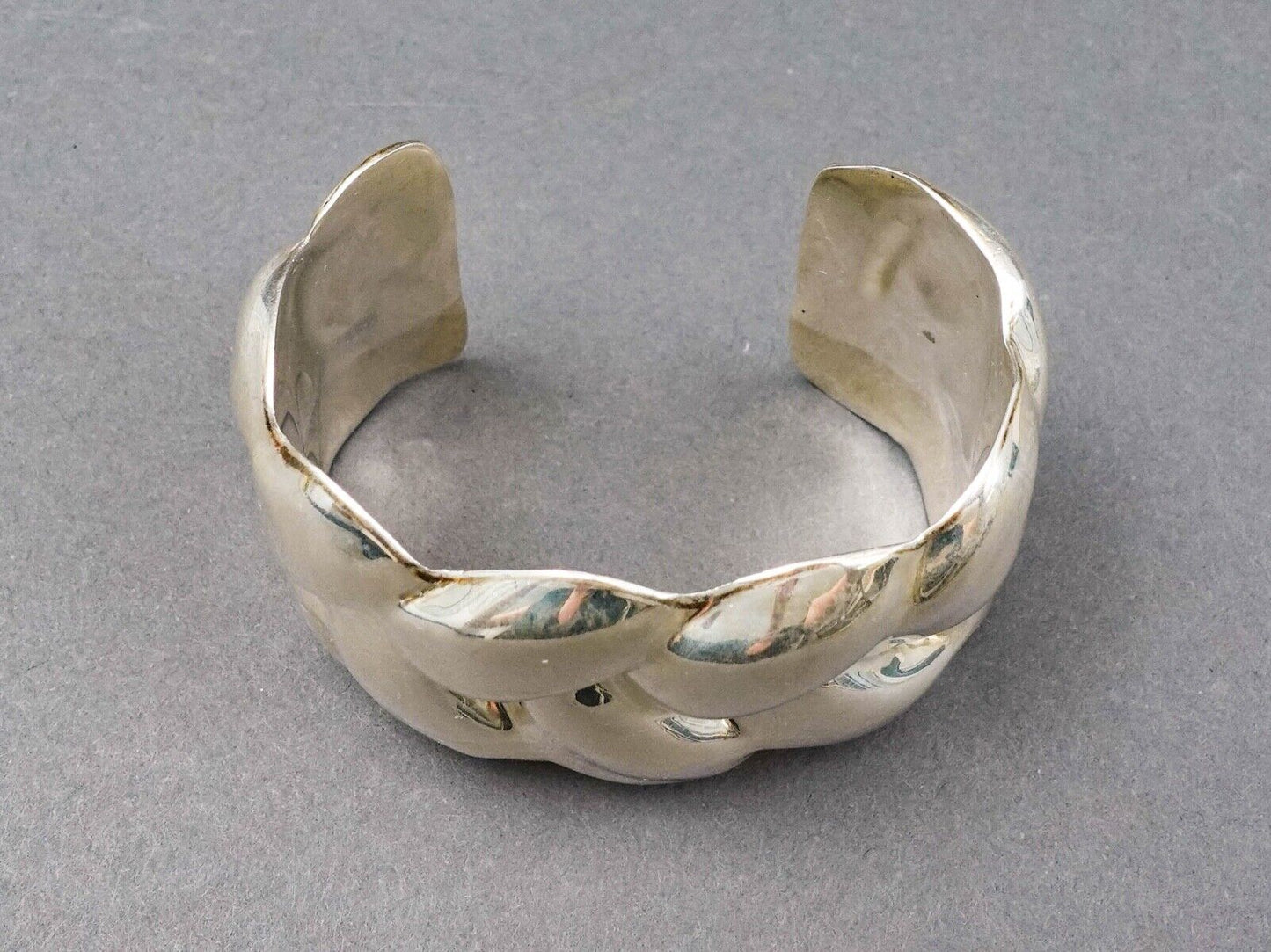 Taxco Mexico Alicia Signed Vintage 950 Silver Heavy Braided Wide Cuff Bracelet