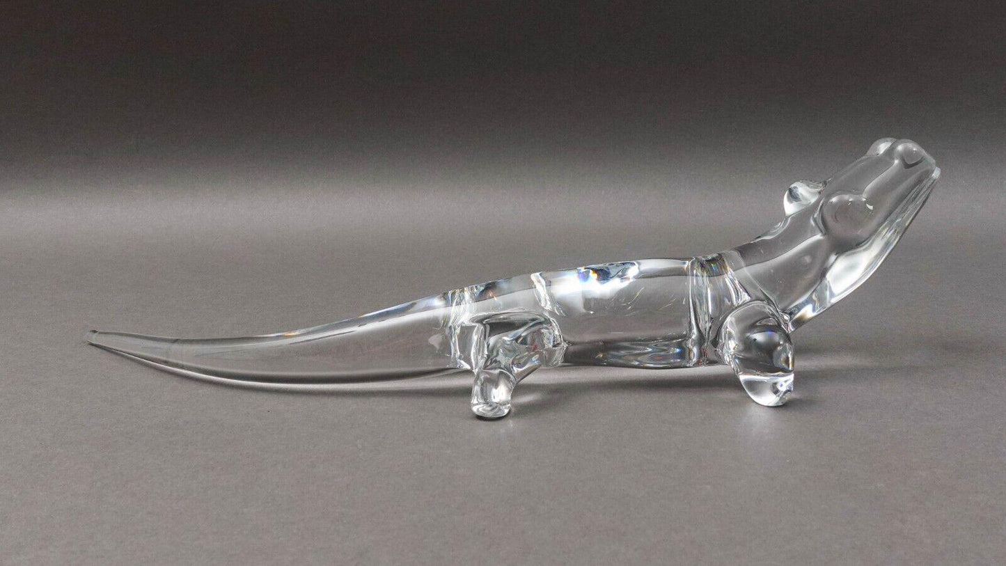 Daum Crystal France Signed Alligator Glass Figurine Sculpture 16 1/2"