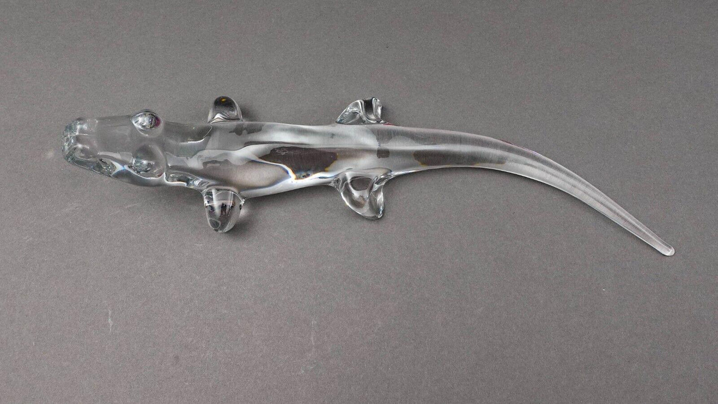 Daum Crystal France Signed Alligator Glass Figurine Sculpture 16 1/2"