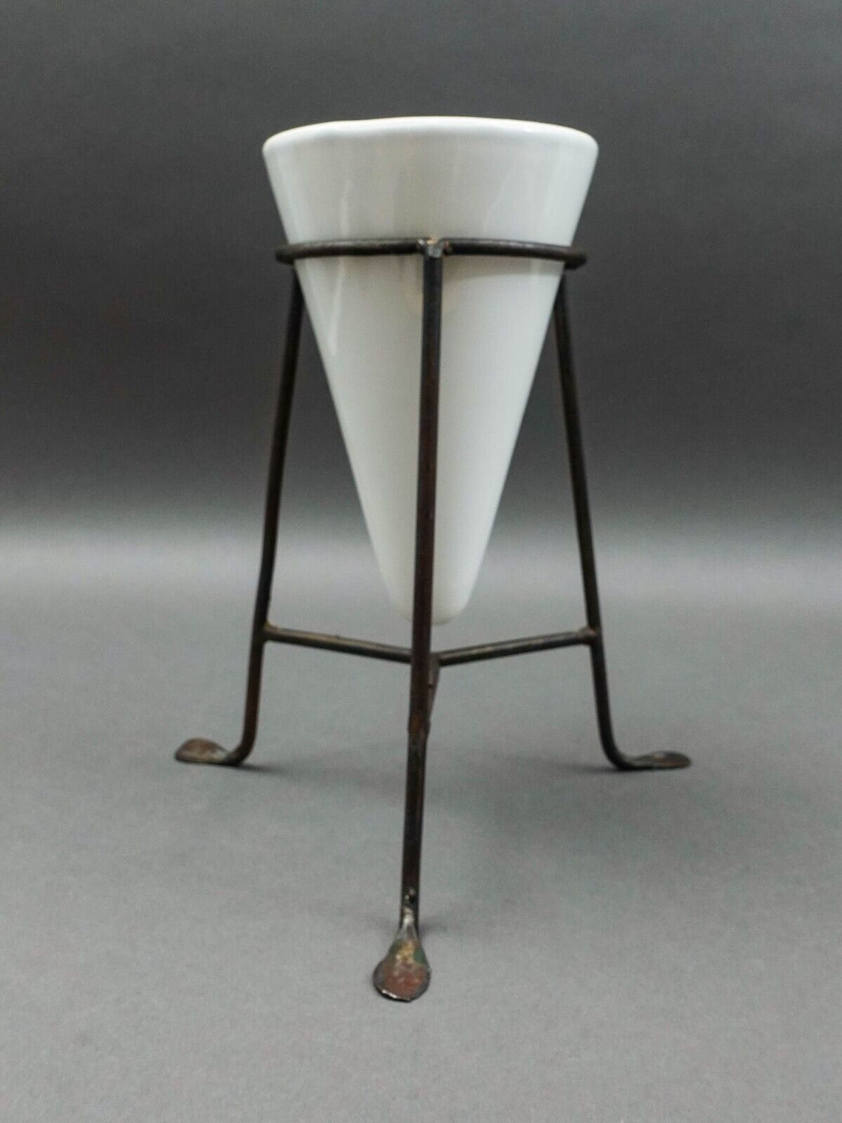 Vintage Ceramic Art Pottery On Iron Stand Cone Vase After Picasso Style