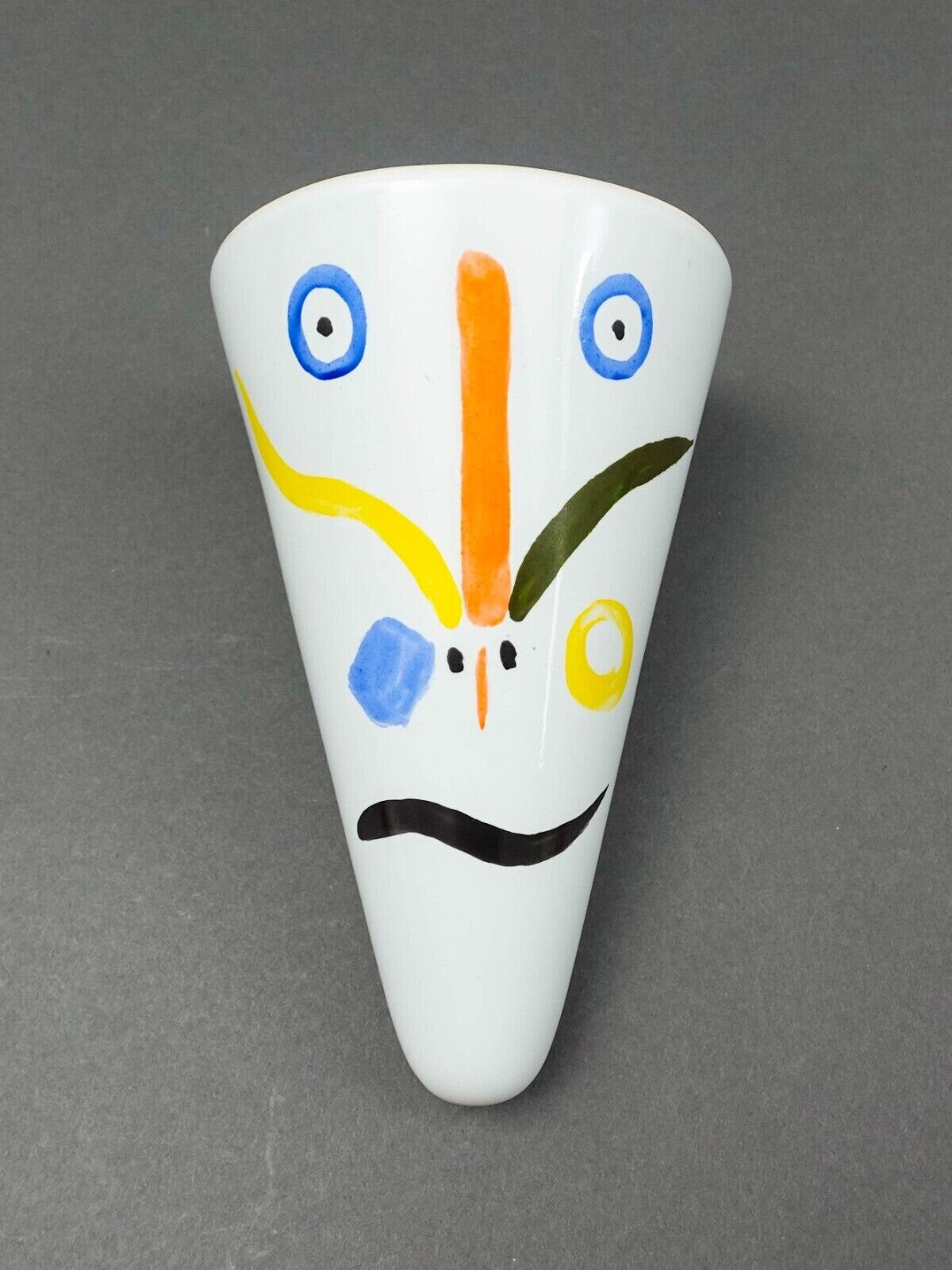 Vintage Ceramic Art Pottery On Iron Stand Cone Vase After Picasso Style