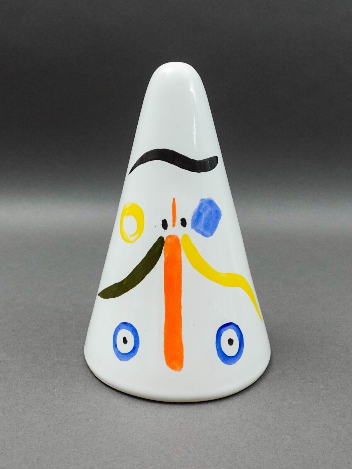 Vintage Ceramic Art Pottery On Iron Stand Cone Vase After Picasso Style