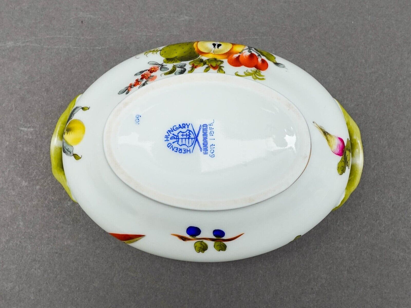 Herend Hungary Fruits Flowers Mini Lidded Tureen Sauce Boat Trinket Lemon Finial