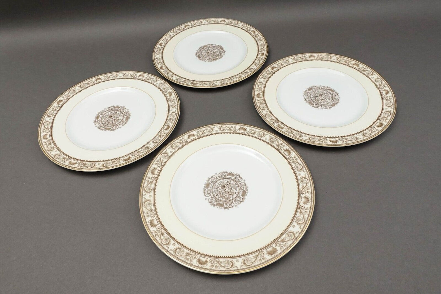 Wedgwood England Runnymede Cream Bone China 10 1/2" Dinner Plate Set Of 4