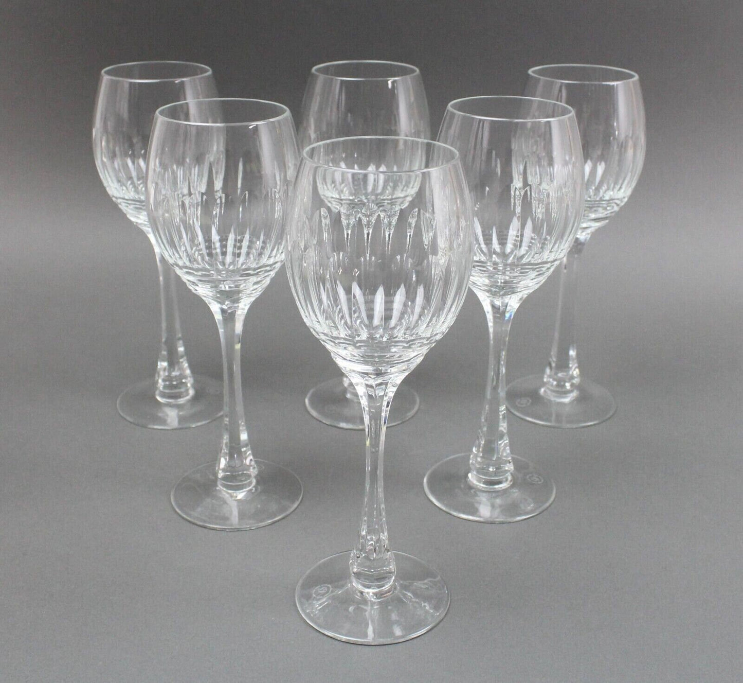 VS Acid Etched Signed Elegant French Cut Crystal Ellipse Wine Glasses Set Of 6