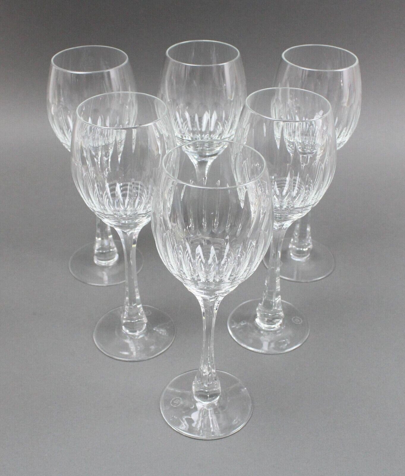 VS Acid Etched Signed Elegant French Cut Crystal Ellipse Wine Glasses Set Of 6