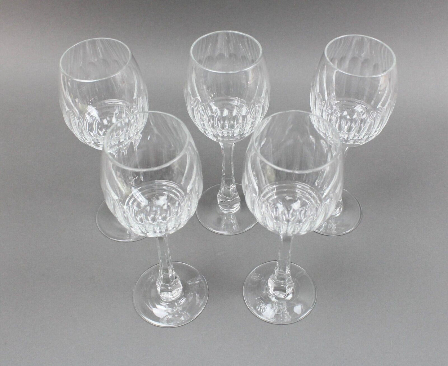 VS Acid Etched Signed Elegant French Cut Crystal Ellipse Wine Glasses Set Of 5
