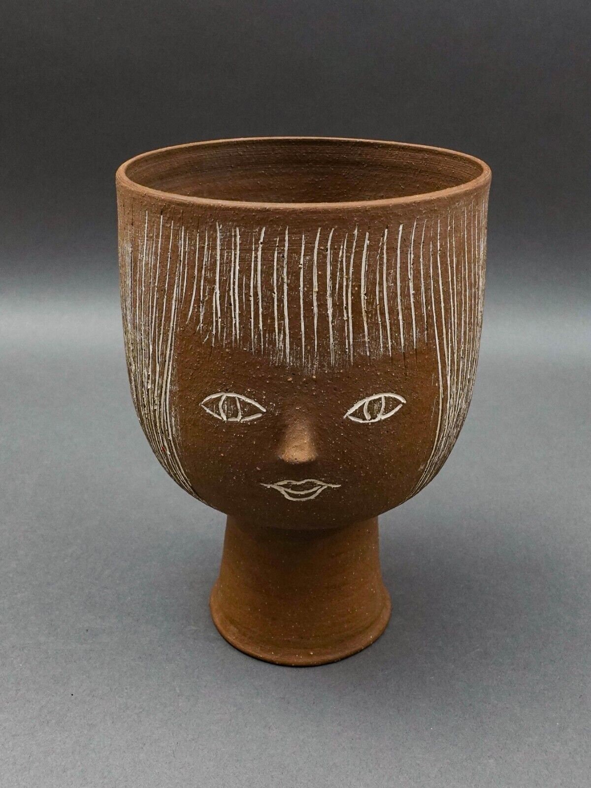 Rosemary Taylor Signed MCM Face Studio Art Pottery Vase Planter Sculpture 8 1/4"