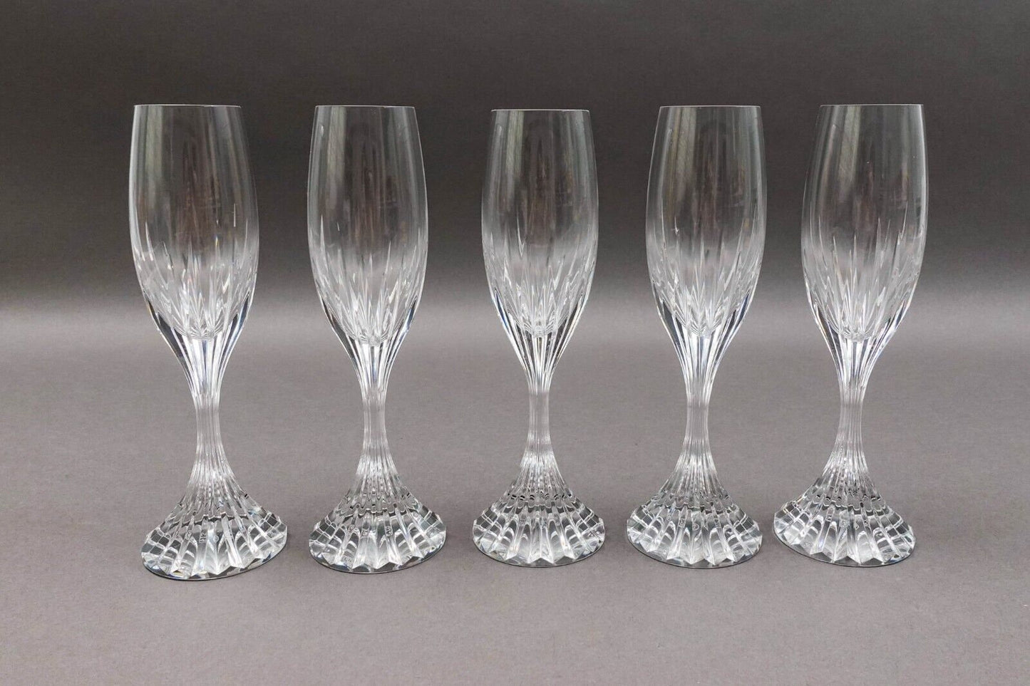 Baccarat Crystal France Massena 8 1/2" Champagne Flute Glasses Set Of 5