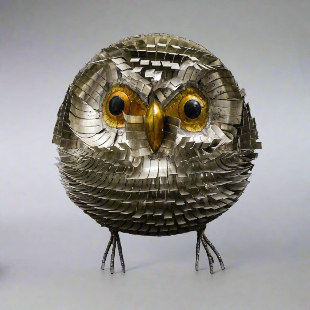 Sergio Bustamante Vintage MCM Brutalist Mixed Metal Bird Owl Sculpture 8.75"