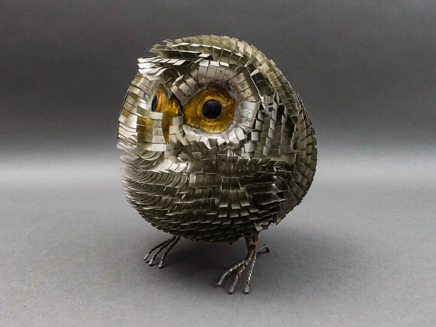 Sergio Bustamante Vintage MCM Brutalist Mixed Metal Bird Owl Sculpture 8.75"
