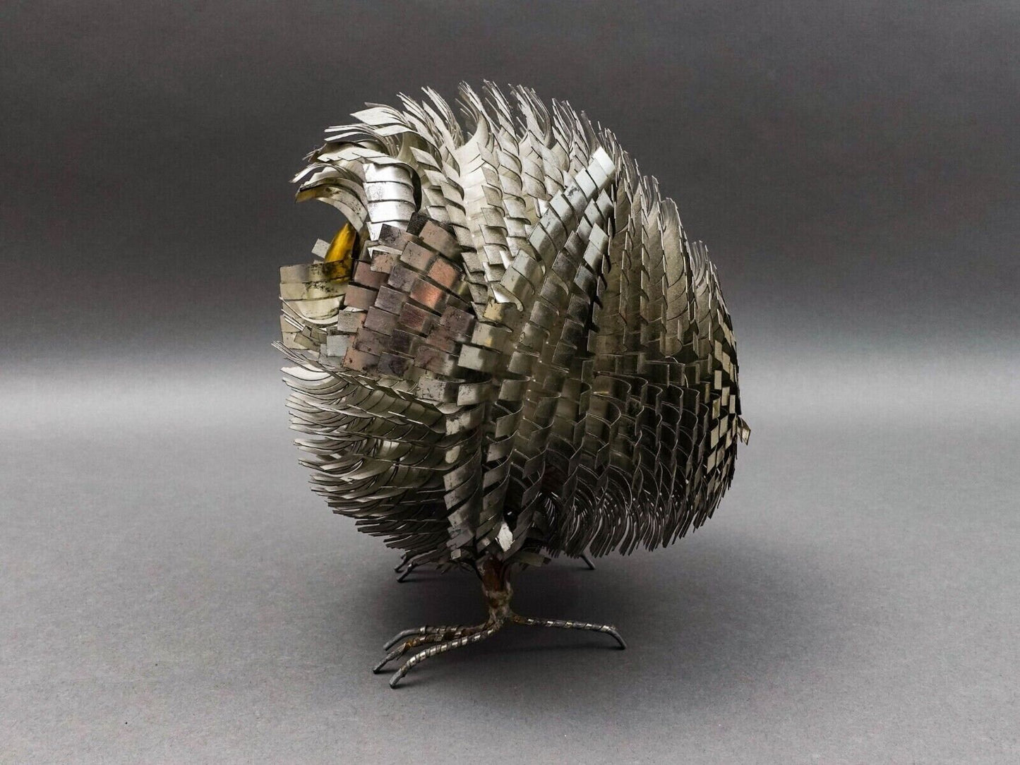 Sergio Bustamante Vintage MCM Brutalist Mixed Metal Bird Owl Sculpture 8.75"
