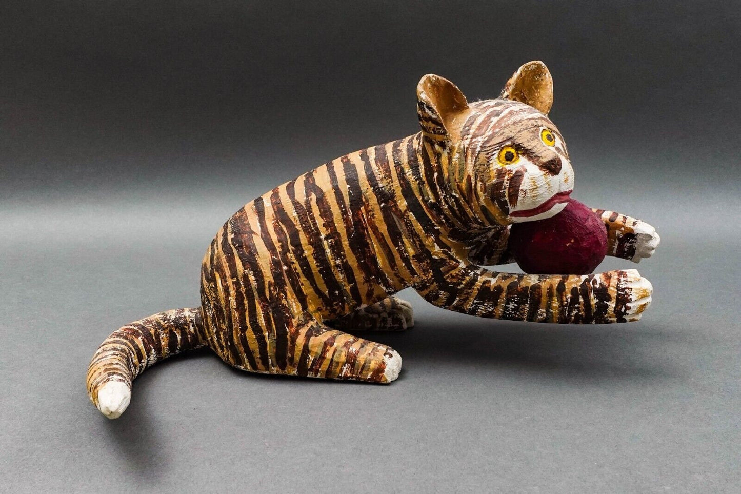 Saturnino Portuound (Pucho) Odio Cat With Ball Wood Sculpture