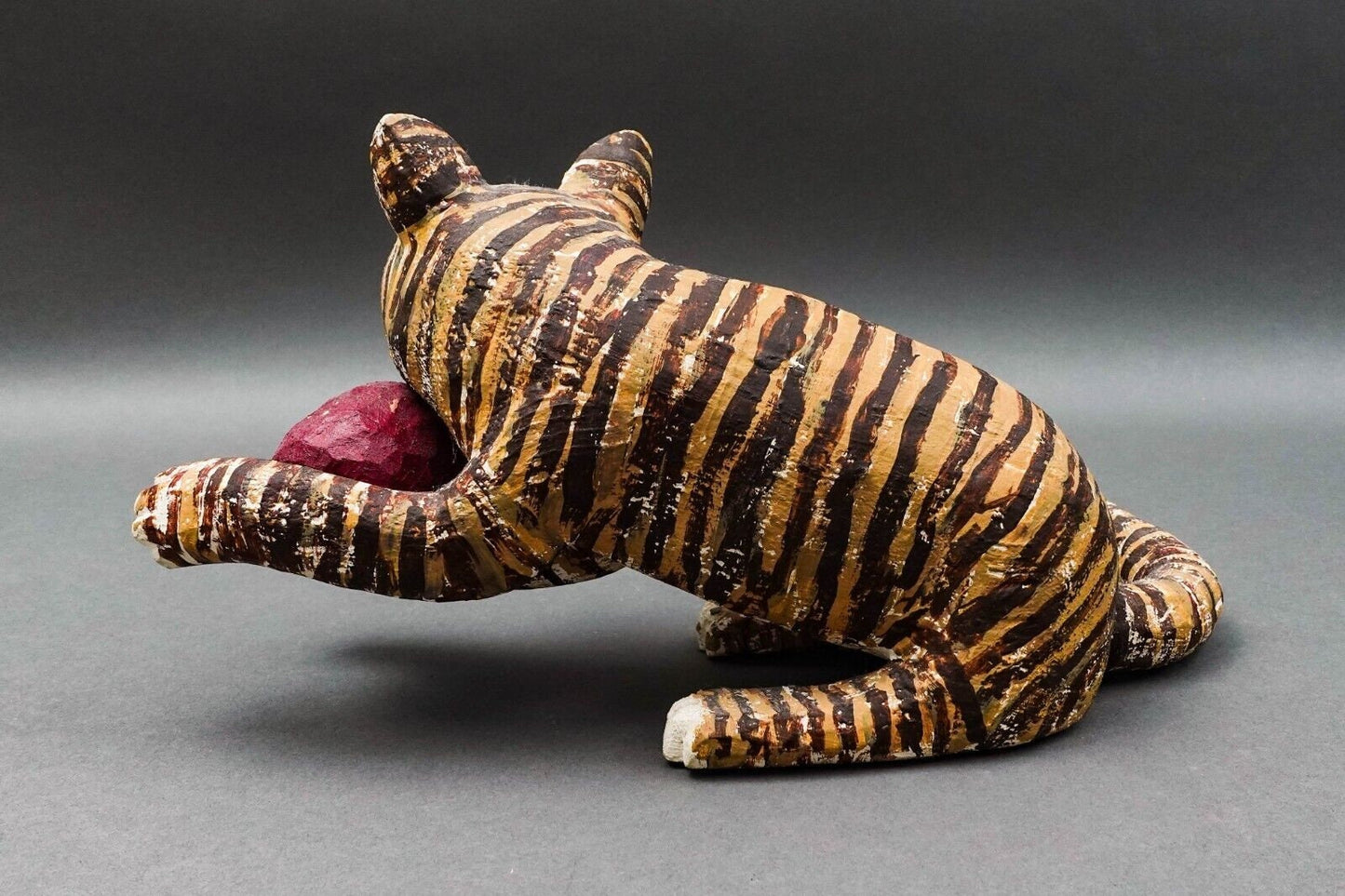 Saturnino Portuound (Pucho) Odio Cat With Ball Wood Sculpture