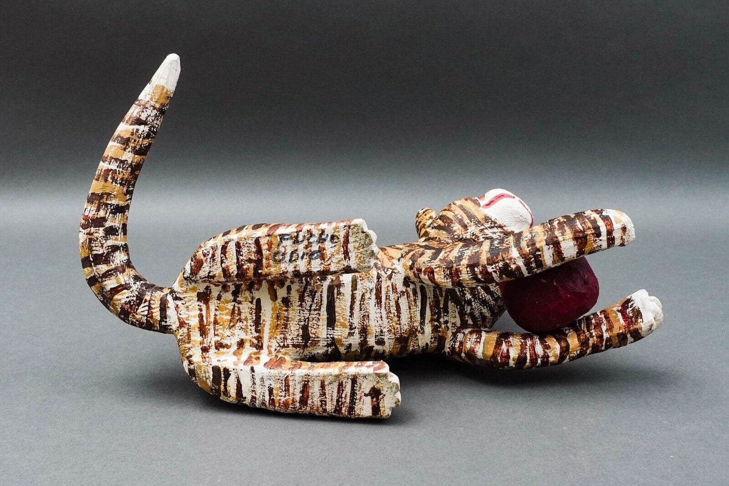 Saturnino Portuound (Pucho) Odio Cat With Ball Wood Sculpture