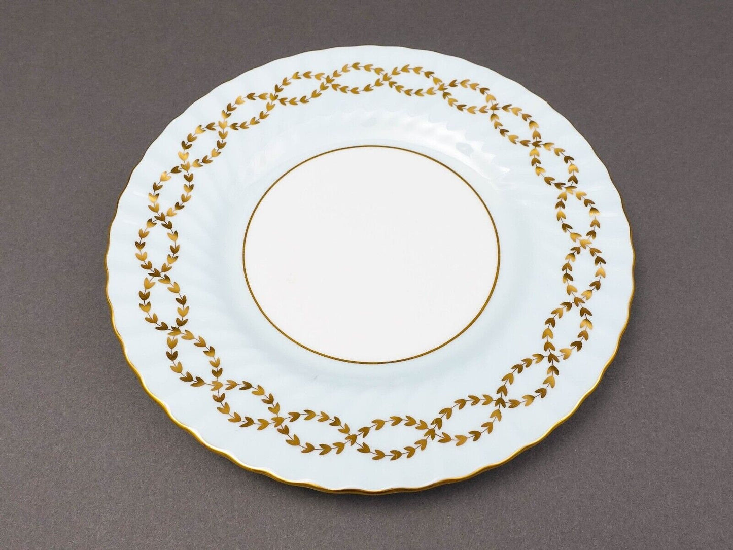 Minton England Tiffany S600 Gold Laurel Leaf Light Blue Luncheon Plate Set Of 6