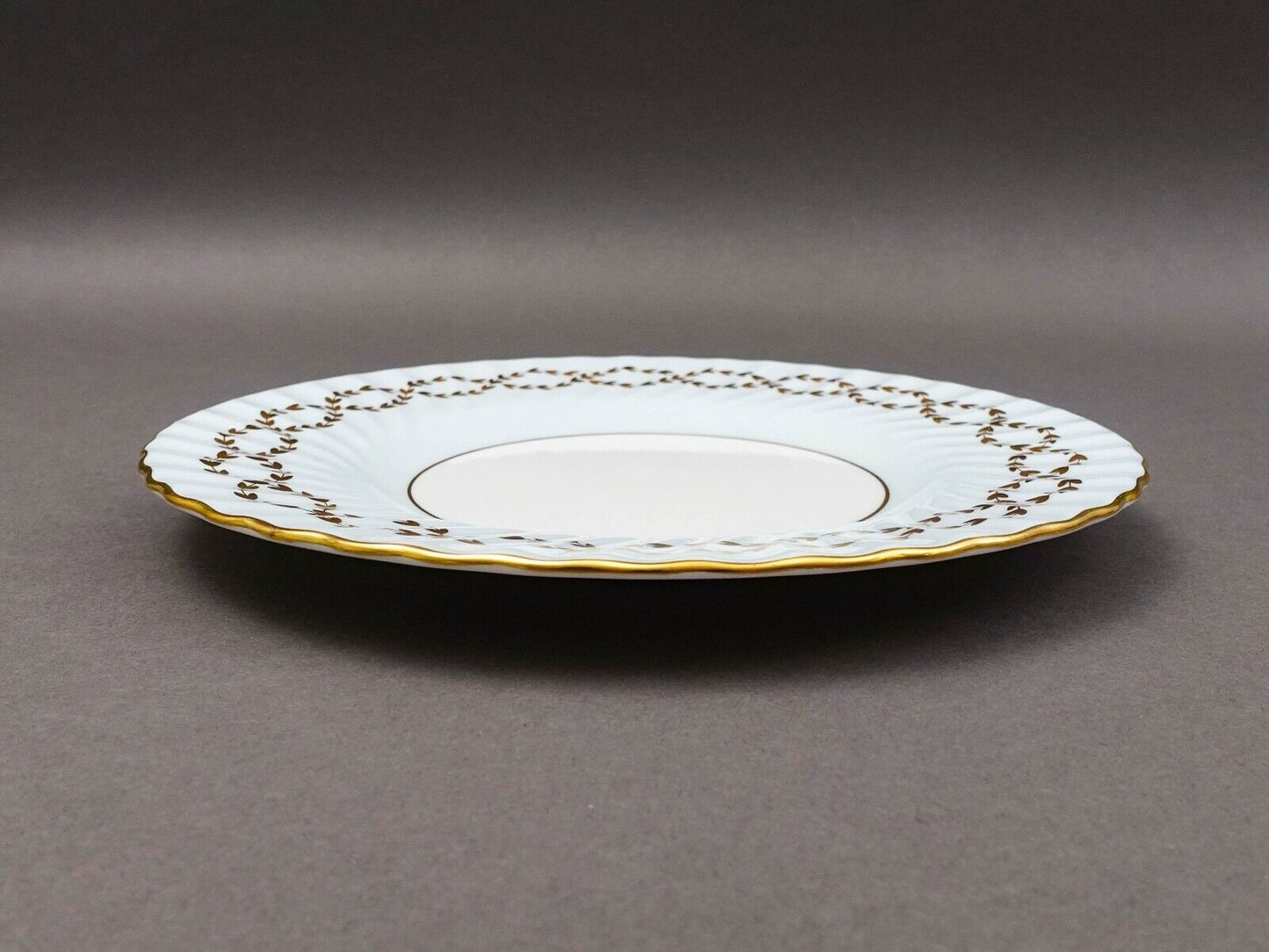 Minton England Tiffany S600 Gold Laurel Leaf Light Blue Luncheon Plate Set Of 6