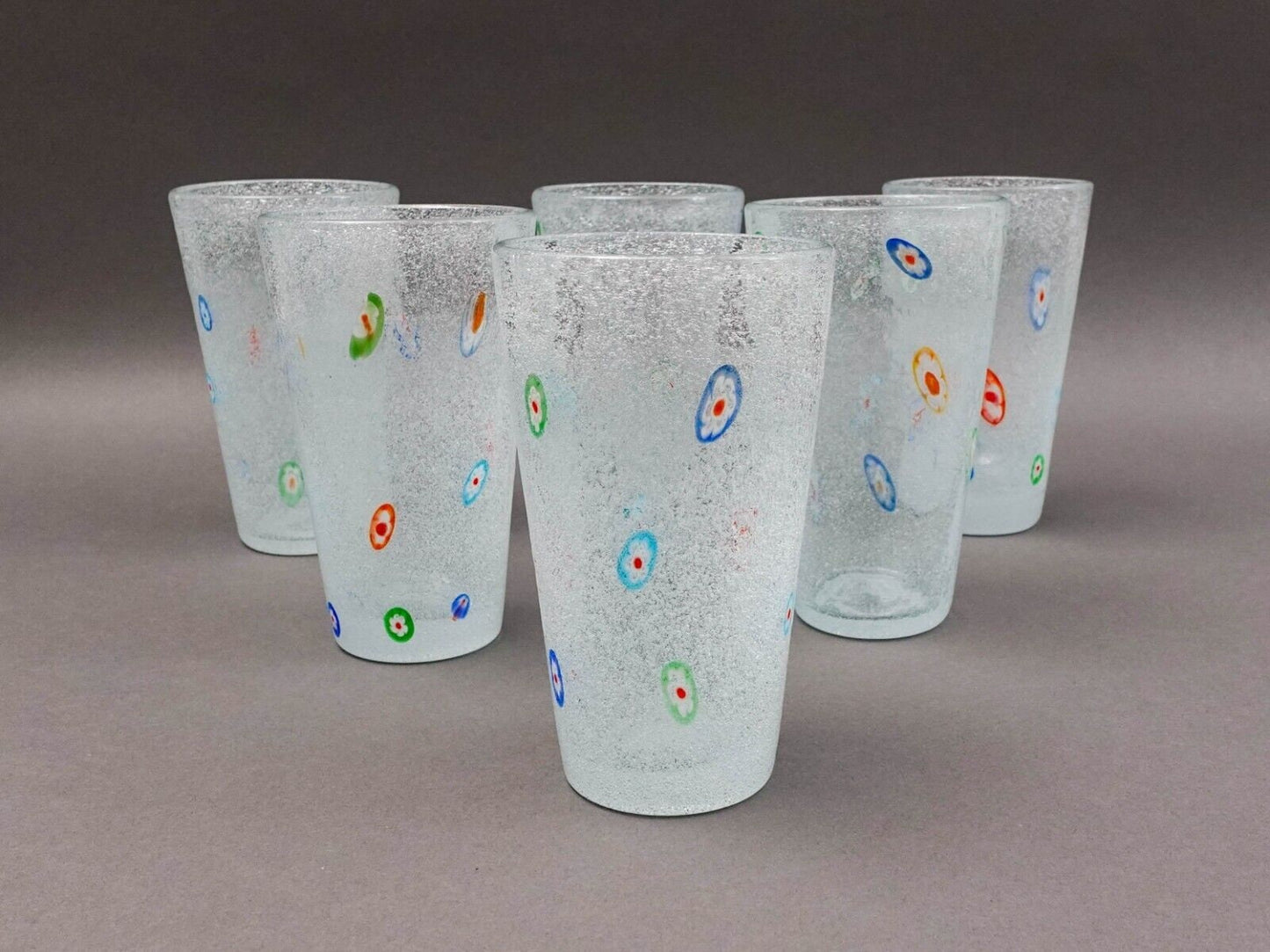 Crate & Barrel Zazz Millefiori 5 5/8" Highball Tumbler Glasses Set Of 6