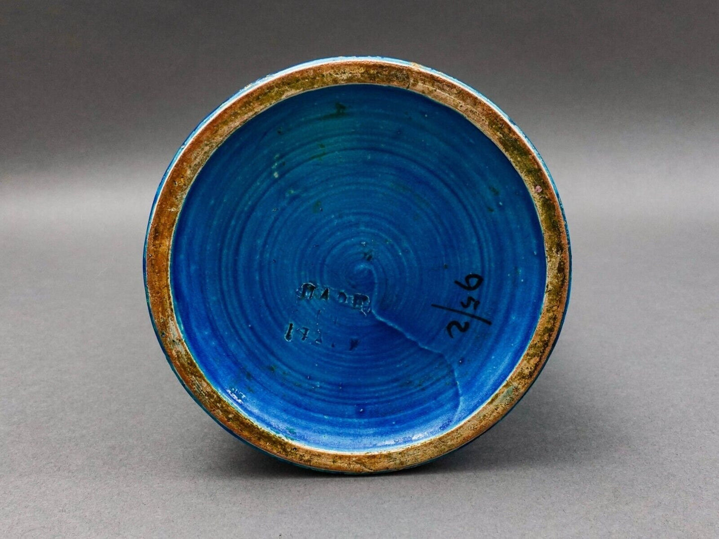 Bitossi Italy Aldo Londi Rimini MCM Blue Glazed Circles Art Pottery Vase 11 3/4"