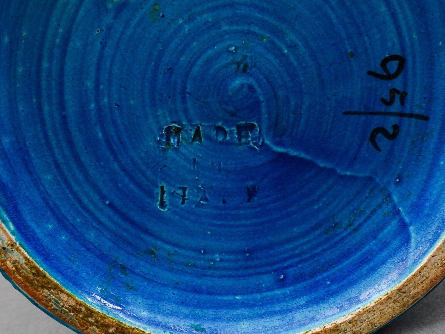 Bitossi Italy Aldo Londi Rimini MCM Blue Glazed Circles Art Pottery Vase 11 3/4"