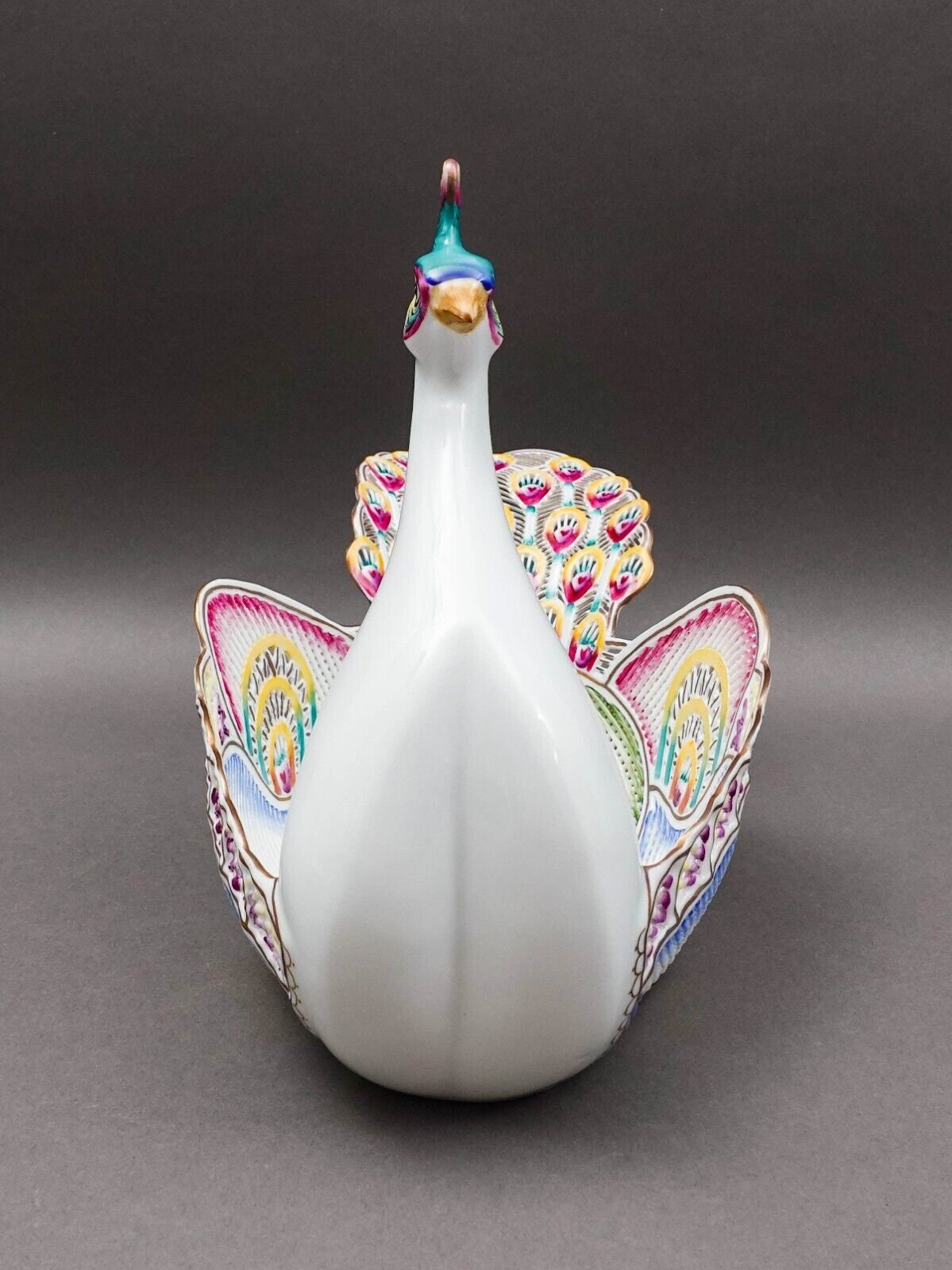 Moga Romania Hand Painted Porcelain Large Peacock Centerpiece Bowl Rare