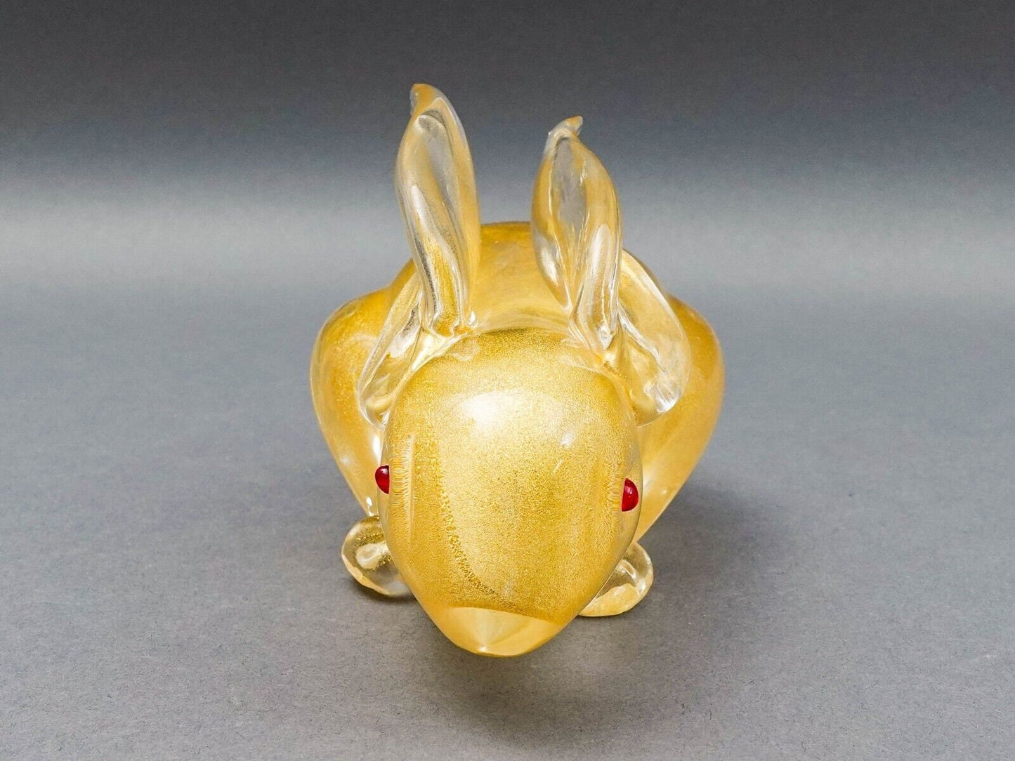 Vintage Murano Italy Gold Flecks Art Glass Bunny Rabbit Figurine With Red Eyes