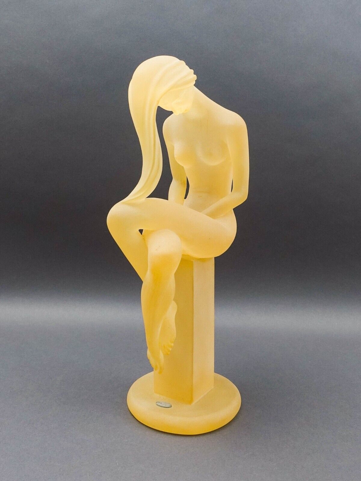Monique Vintage Frosted Lucite Female Woman On Pedestal Sculpture 15.75"