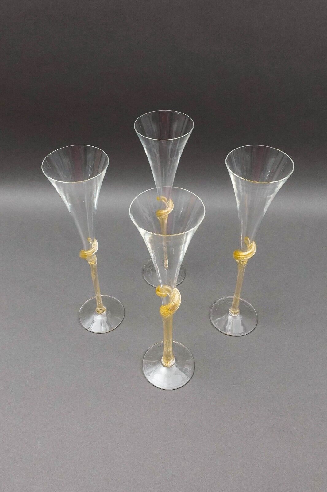 Union Street Glass Signed Y2K Gold Mist Twisted Champagne Flutes Set Of 4