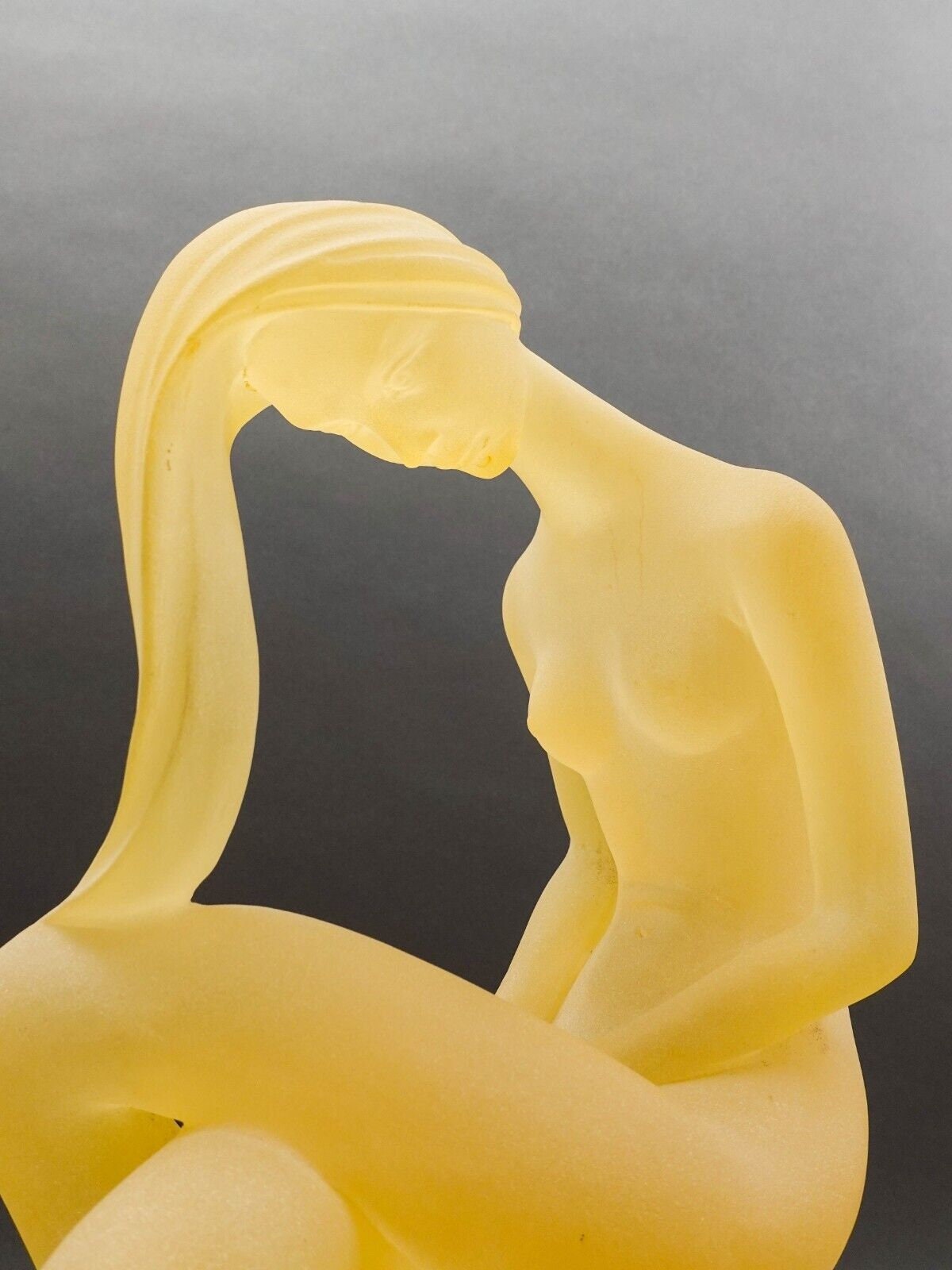Monique Vintage Frosted Lucite Female Woman On Pedestal Sculpture 15.75"