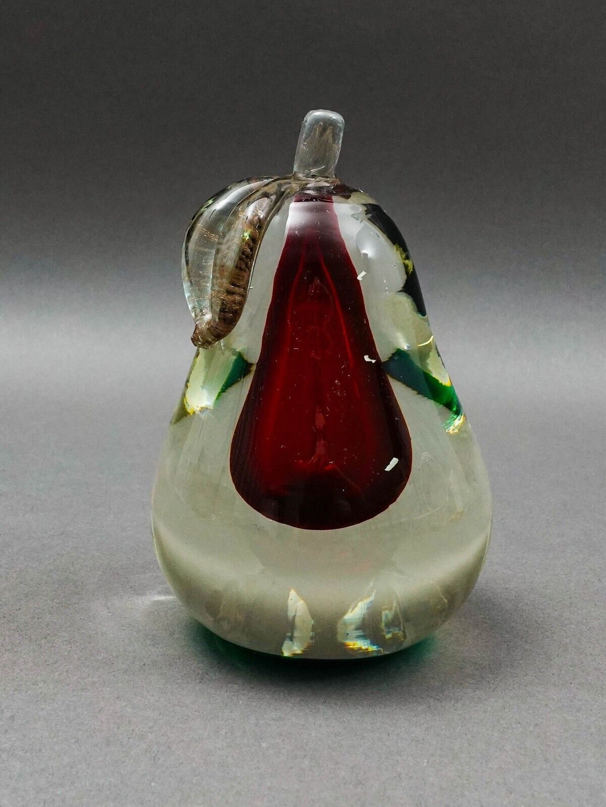 Fratelli Toso Murano Italy Sommerso Art Glass Pear Fruit Paperweight Sculpture