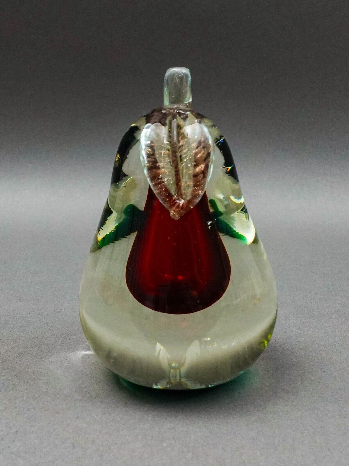 Fratelli Toso Murano Italy Sommerso Art Glass Pear Fruit Paperweight Sculpture