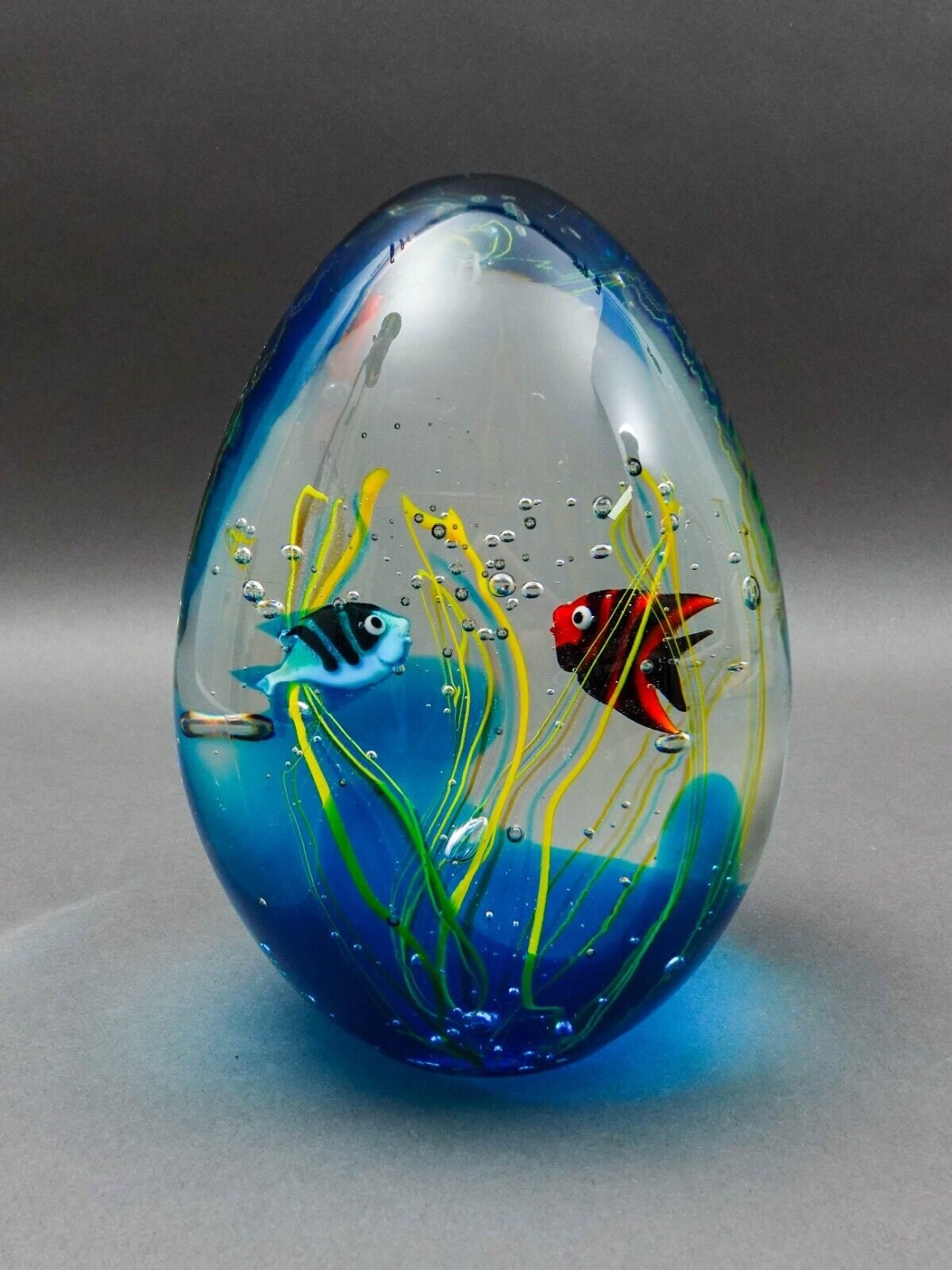 Elio Raffaeli Oggetti Murano Large Art Glass Fish Aquarium Egg Shaped Sculpture